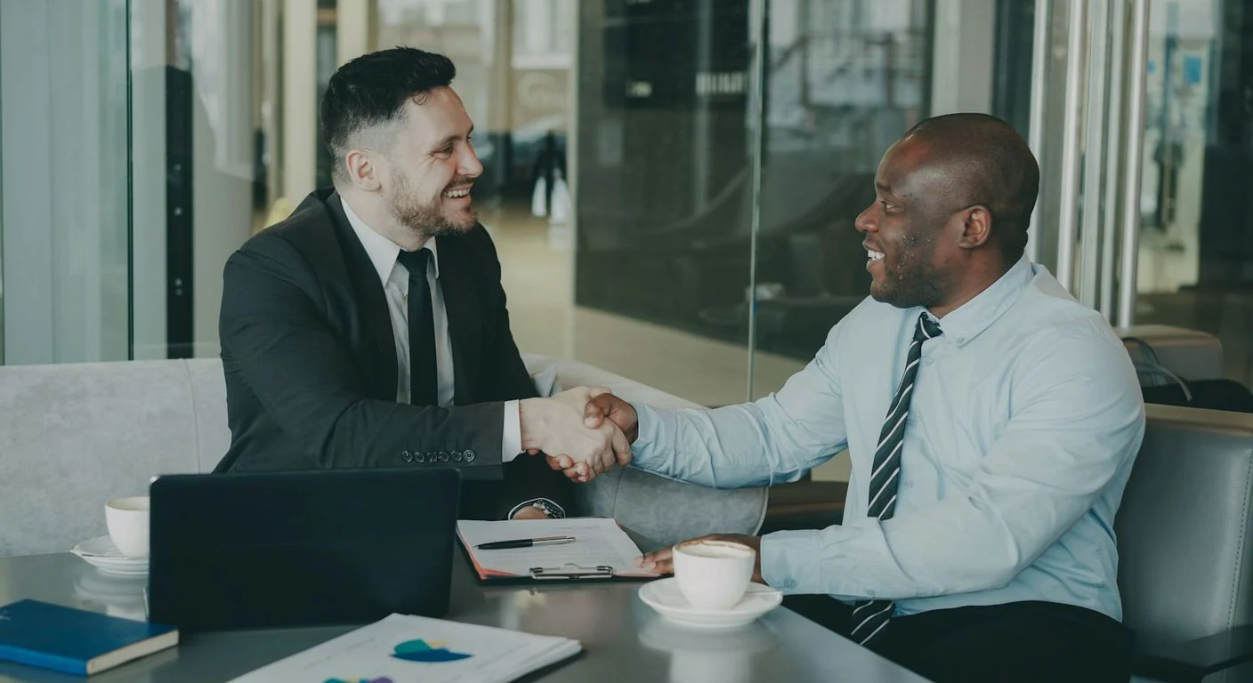 Aperto de mão sobre contrato na abertura da empresa